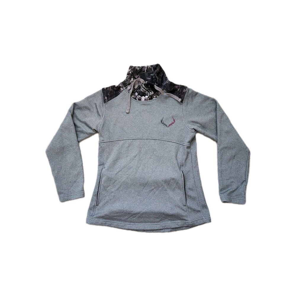 Black Antler Fleece Lined Sweatshirt Gray Camo High Neck Athletic Pullover S EUC
